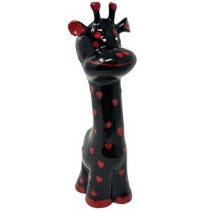 Black Giraffe Red Hearts Ceramic Toothbrush Holder Bud Vase